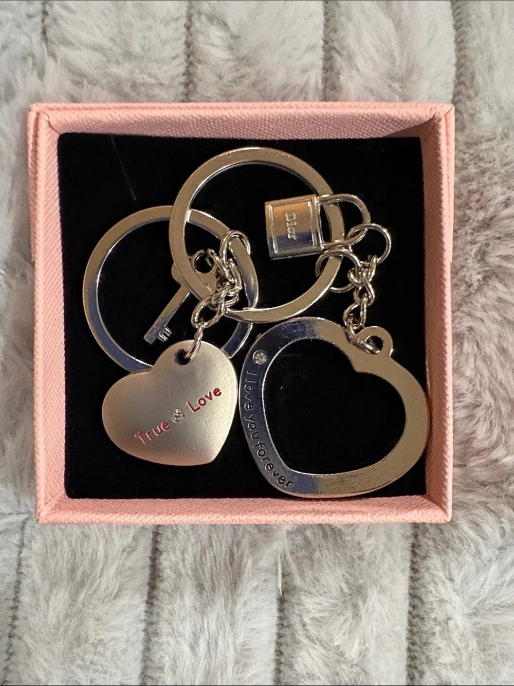 Silver Heart Keychain Set - True Love
